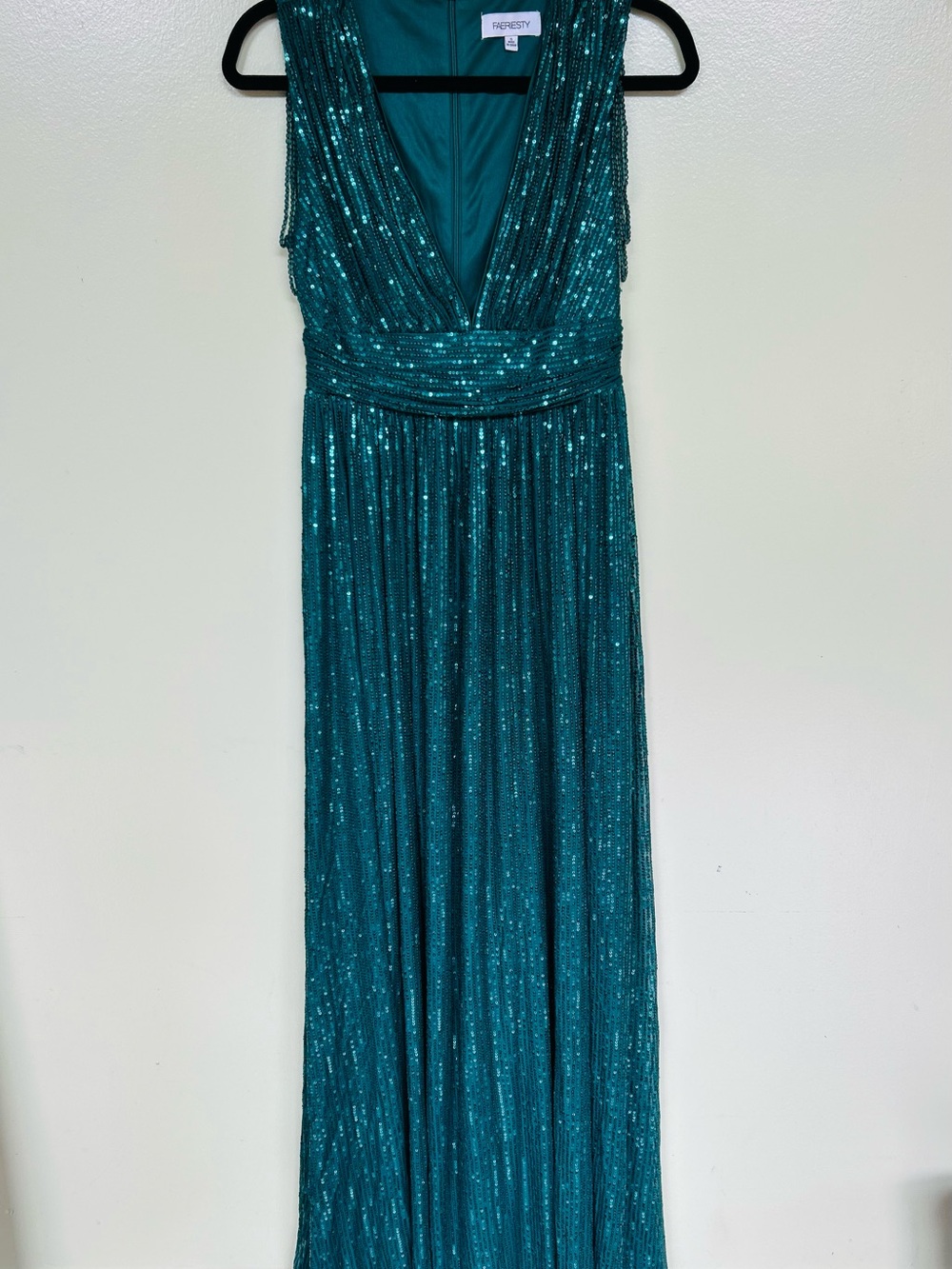 Faeriesty Sleeveless Teal Sequin V-Neck Maxi Dress by Sherri Hill